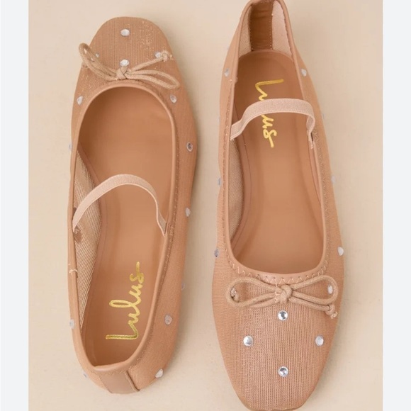 Lulus Shoes - Lulus Miliah Light Nude Mesh Rhinestone Ballet Flats Sz 10 NEW